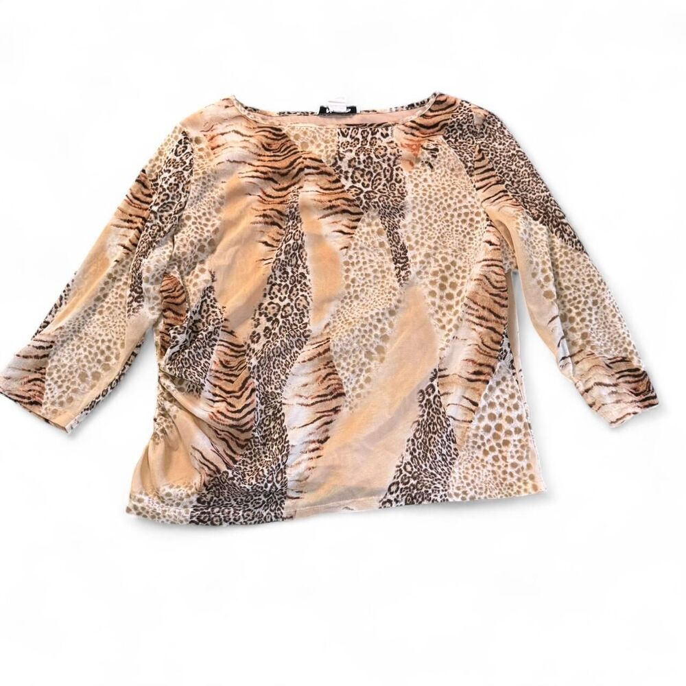 Peter Nygard Collection XL 18-20 Sheer Mesh Animal Print 3/4 Sleeve Top